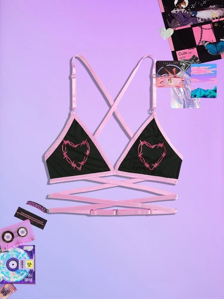 Sweetness Heart Print Contrast Binding Bralette
