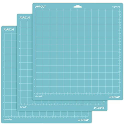 AIRCUT Light Grip Cutting mat for Cricut Maker/Explore Air 2/Air/One(12x12 Inch, 3 Mats) Light Adhesive Sticky Blue Quilting Cricket Cutting Mats Replacement Accessories for Cricut - Blue - LightGrip 12''x12''