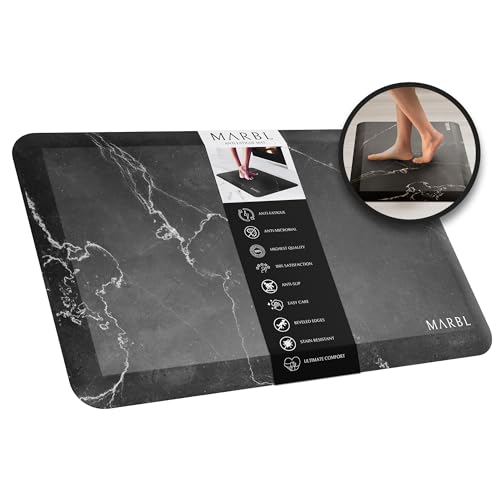 Anti Fatigue Standing Mat for Kitchen and Office - Elegant Black Marble Kitchen Mat with Thick Memory Foam, Waterproof, Non-slip - Reduces Pain from Back, Hips, Knees, Ankles and Promotes Good Posture - Black Marble
