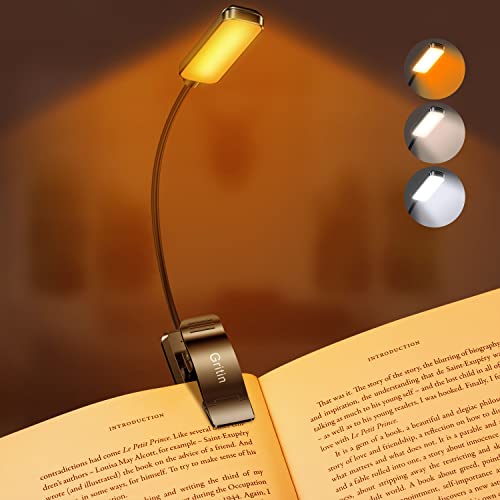 Gritin 9 LED Book Light, 3 Eye-Protecting Modes Reading Light Book Lamp (Amber&Cool White Light) -Stepless Dimming, Rechargeable, Long Battery Life, 4-Level Power Indicator - Amber - Black With Amber Light