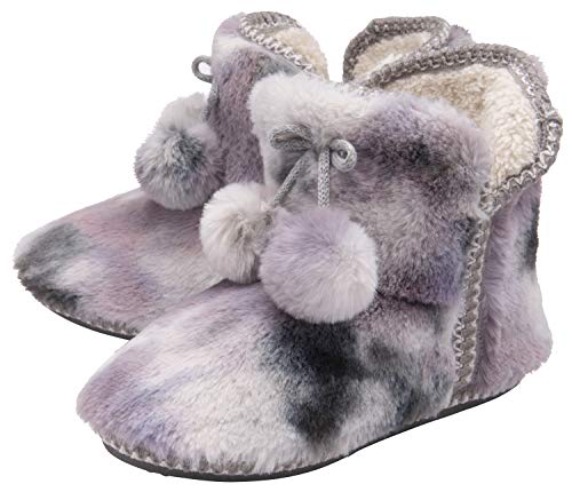 Dunlop - Ladies/Womens Fluffy Pom Pom Hi-Top Booties Slipper Boots - Memory Foam - Indoor/Home/Bedroom - 8 UK - Grey Mink