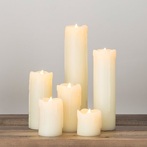 Lights4fun Set of 6 Skinny LED Pillar Candles Real Wax Battery Operated - Regular - Amber