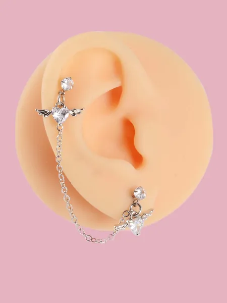 1 pieza Arete circón con diseño corazón & ala