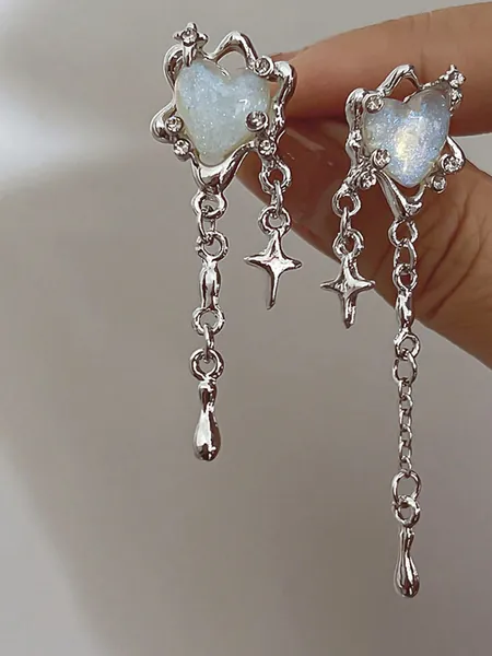 1 Par De Pendientes De Estrella Con Borlas En Forma De Corazón Irregular Para Mujer, Con Diseño De Personalidad Y Sentido De Moda Para Una Moda Superior, Joyería De Fiesta De Moda Y Regalo