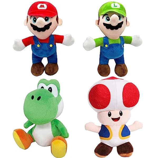XIYASAVI Mario All Star Collection,Mario Plush Toys and Luigi Stuffed Plush Toys,Yoshi and Toad Stuffed Plush Toys,Set of 4 Plushies Doll 9.8 inches