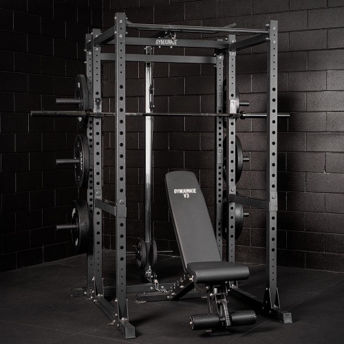 Home Gym - Stage 4 | 20kg Black Barbell 218K PSI ( Rated up to 680kg) / X2 Adjustable Bench (rated up to 400kg) / 2X 5kg + 2X 10kg + 4X 20kg GymJunkie Bumper Plates