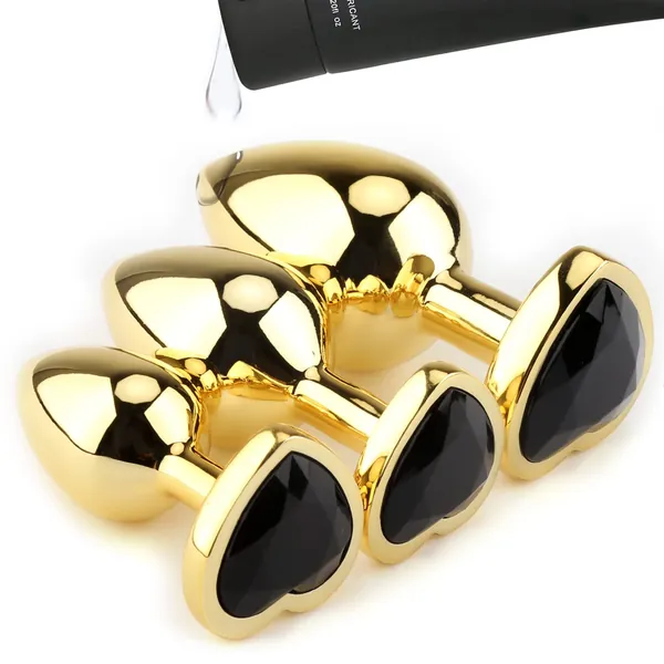 Hisionlee 3PCS Anal Plug Set Cleaning Toy of Anus Sex Heart Sexy Toys Anal Butt Plugs for Women and Men Couple(Black) - Black