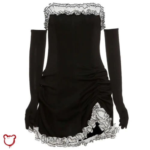 Monochrome Frill Sleeve Dress - Black / M