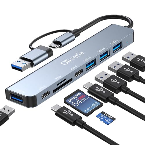 USB C Hub 3.0, 8 in 2 USB Hub 3.0 Multiport Adapter mit SD&TF Kartenleser, USB 3.0&USB 2.0 Ports, USB-C Anschluss, USB Typ C Hub für MacBook Air/Pro, Galaxy, iPad, Windows usw - 8 IN 2-Typ 2