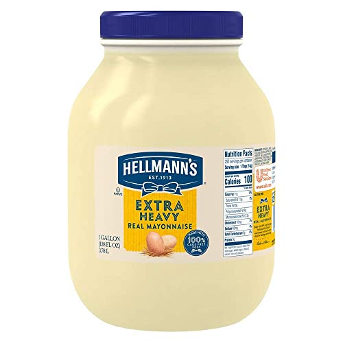 Hellmann's Extra Heavy Mayonnaise Jar, Extra Egg Yolk, Condiment for Sandwiches, Salads, Mayo Made with 100% Cage Free Eggs, Gluten Free 1 gallon 128 oz, Pack of 1 - 128 Fl Oz (Pack of 1) - Extra Heavy