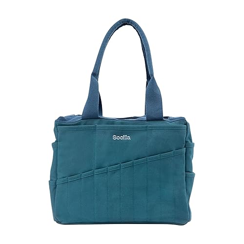 Soolla Studio Bag: Art Supply Storage Organizer & Pottery Tool Bag, Washable Craft Tote, Knitting Yarn Bag, Crochet Project Bag, 30 Pockets, 15+ Canvas Colors, Artist Bag for Adults (Aquamarine) - Aquamarine