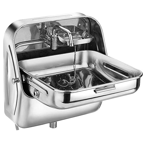Aupitolt RV Sink Kitchen Folding Sink With Cold Water Faucet for Caravan Trailer, Stainless Steel Hand Wash Basin Sinks Wall-mounted RV Camper Kitchen Sink