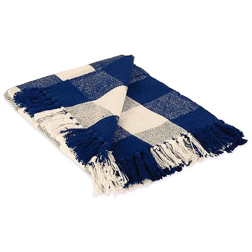 DII Buffalo Check Collection Rustic Farmhouse Throw Blanket with Tassles, 50x60, Navy/Off-White - 50x60" - Navy/Off-white