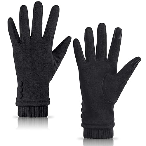 Dsane Womens Gloves Winter Touch Screen Texting Phone Windproof Gloves for Women Fleece Lined Thick Warm Gloves - Black - Medium