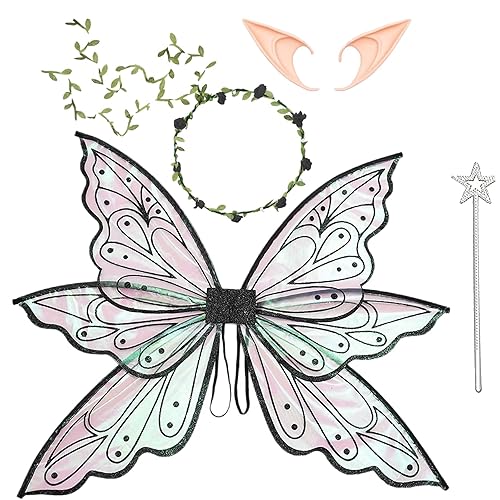 Large Gold Fairy Wings for Adults Dress Up Sparkling Sheer Wings Butterfly Fairy Halloween Costume Angel Wings for Women - Large - Black