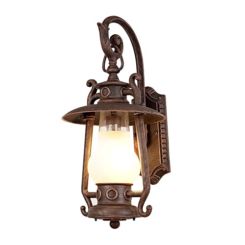 GZBtech Rustic Lantern Wall Sconce Outdoor, Vintage Oil Rubbed Bronze Exterior Large Sconce Light, 110V Waterproof Kerosene Wall Mounted Lighting Fixture with Frosted Shade for Porch Garage Room