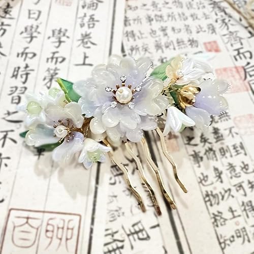 1 pcs Rabithenn Purple Morning Glory Hairpin Chinese Hanfu Style Hair Fork Retro Flower with Resin Handmade Hair Clip Hair Accessories for Women Girls Long Hair (Morning Glory) - Morning Glory