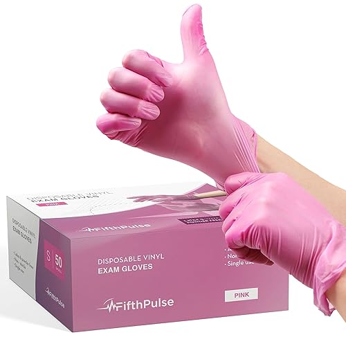 FifthPulse Pink Vinyl Disposable Gloves - Powder and Latex Free Medical Exam Gloves - Small