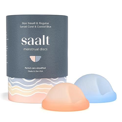Saalt Menstrual Disc Duo - Soft, Flexible, Reusable Medical-Grade Silicone, Wear 12 Hours, Removal Notch Duo, Includes Both Sizes, Menstrual Cup | Tampon Alternative, Made in USA, Lasts 10 Years - Regular Blue & Small Coral - 1 Count (Pack of 1)