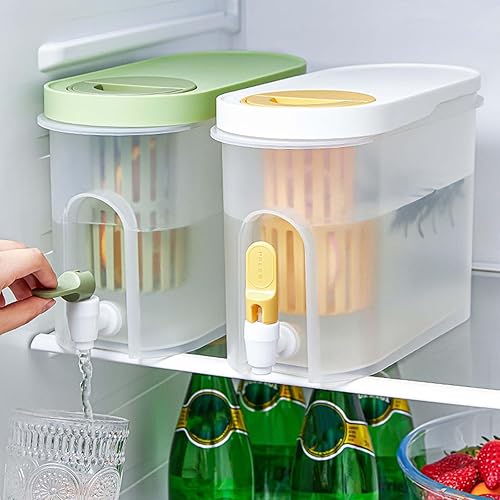Drink Dispenser for Fridge, Beverage Water Container for Party, Iced Water Pitcher Lemonade Juice Jug with Spigot, 1 Gallon (Green) - Green
