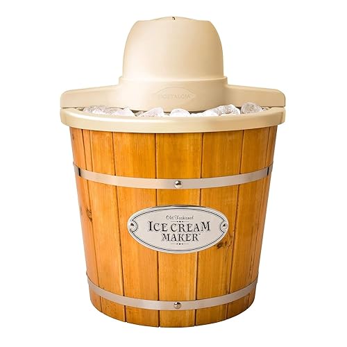 Nostalgia Electric Ice Cream Maker - Old Fashioned Soft Serve Ice Cream Machine Makes Frozen Yogurt or Gelato in Minutes - Fun Kitchen Appliance - Vintage Wooden Style - Light Wood - 4 Quart - 4 Qt - Light Wood