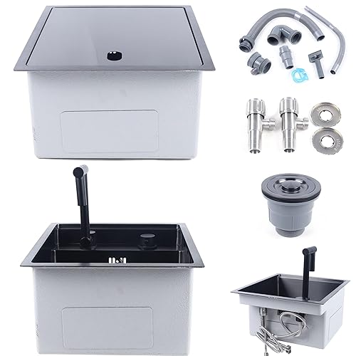 15-inch Hidden RV Kitchen Sink Bar Sink with Folding Faucet, Cover, Drain Pipe and Strainer Full Set, Small Stainless Steel Sink for Workstation, RV, Prep Kitchen and Bar Sink(Black) - D: Small Sink with Folding Faucet& Cover-Black