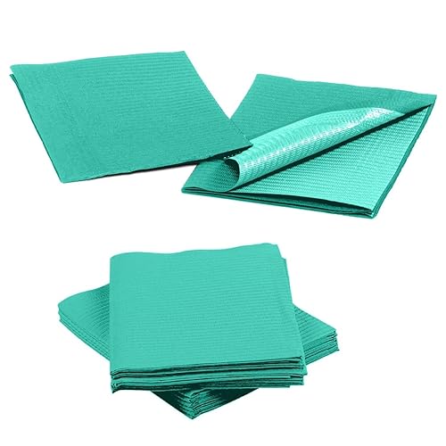 Disposable Dental Bibs 13"x18" - 3 Ply Waterproof Tattoo Bib Sheet for Patients - Dentist or Medical Tray Cover and Nail Table Cover Supplies, Green - Green