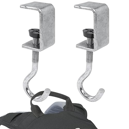 2 Pcs Desk Mount Bag Holder Hook Clamp-On Backpack Hanger Portable Desk Mount Headphones Holder Reduce Desk Clutter for Table Desk, Under Counter - Silver - 2 Hooks