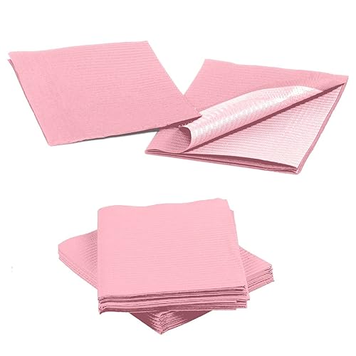Pink Disposable Dental Bibs 13"x18" - 3 Ply Waterproof Tattoo Bib Sheet for Patients - Dentist or Medical Tray Cover and Nail Table Cover Supplies - Pink