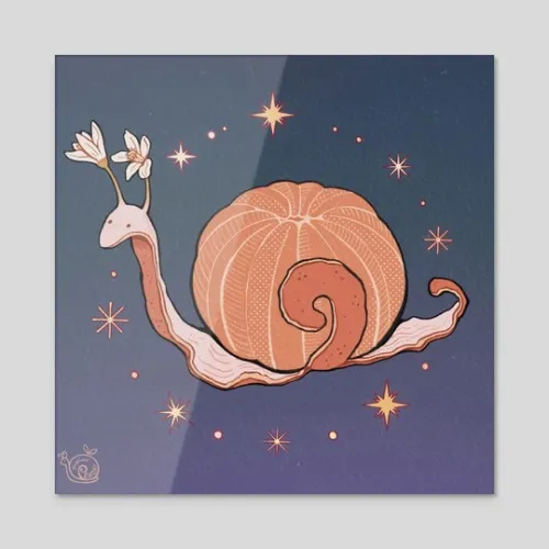 12 x 13 Tangerine Snail Metal Print by Passionpeachy 