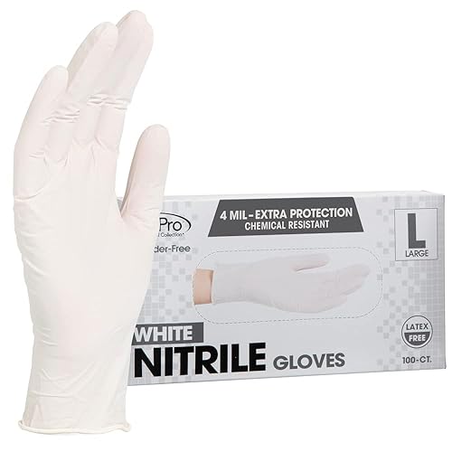 ForPro Professional Collection Disposable Nitrile Gloves, Chemical Resistant, Powder-Free, Latex-Free, Non-Sterile, Food Safe, 4 Mil, White, Large, 100-Count - Large (Pack of 100) - White
