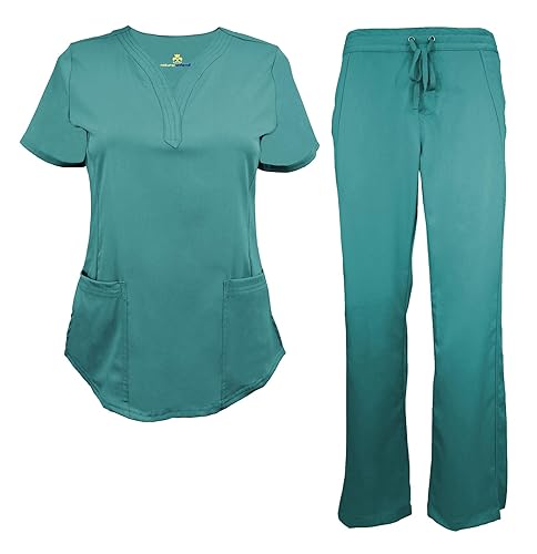 Natural Uniforms Women's Ultra Soft Y-Neck Scrub Set 8200-9200 - Teal - Small
