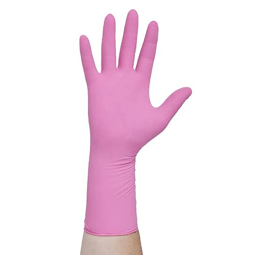 HALYARD PINK UNDERGUARD Nitrile Exam Gloves, Powder-Free, 4.7 mil, Extended 12" Cuff, Pink, Medium, 47454 (Box of 100)