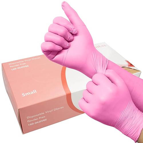 100 Pack Pink Vinyl Disposable Gloves - Latex Free and Power Free Food Grade Exam Gloves for Cleaning Food Prep Kitchen Use, Small - Small (Pack of 100) - Pink-s