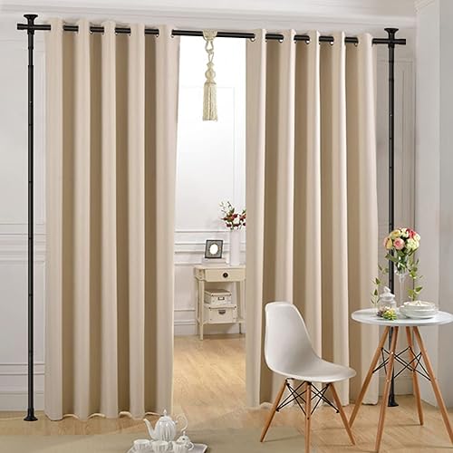 Room Divider, No Drilling Curtain Rod Wall Divider for Room Separation, 4-10ft (H) 28-70inch(W) Adjustable Heavy Duty Floor to Ceiling Portable Hanging Room Divders Partitions Space Separator Black - Matte Black