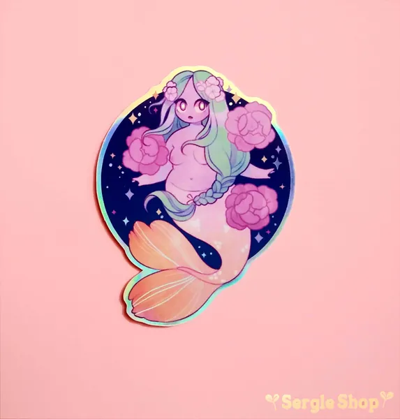 Holographic Floral Mermaid Sticker