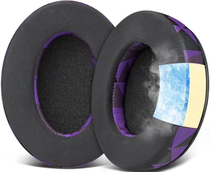 SOULWIT Cooling Gel Replacement Earpads for HyperX Cloud 1/2/Pro/Core/Alpha/Alpha S/Flight/Stinger/Mix/CloudX/CloudX Chat, Ear Pads Cushions with Softer High-Density Foam - Purple Black - Purple Black