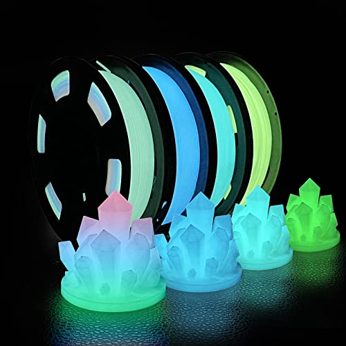 3D Printer Filament Bundle, Glow in The Dark Filament Multicolor, Green, Blue and Blue-Green, PLA Filament 1.75 mm, Dimensional Accuracy +/- 0.03 mm, 250g X 4 Pack - Glow Multicolor, Green, Blue and Blue-green