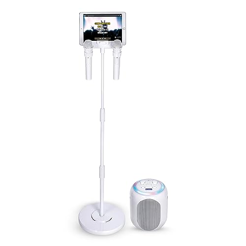 Singing Machine Portable Karaoke Machine for Adults & Kids with 2 Wireless Microphones, Home Stage (White) - Built-In Karaoke Speaker, Bluetooth with LED Lights - Karaoke System with Voice Enhancer - Home Stage - White