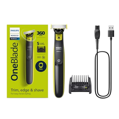 Philips Norelco OneBlade 360 Face, Hybrid Electric Beard Trimmer and Shaver with 5-in-1 Face Stubble Comb, Frustration Free Packaging, QP2724/90 - New - OneBlade 360 Face