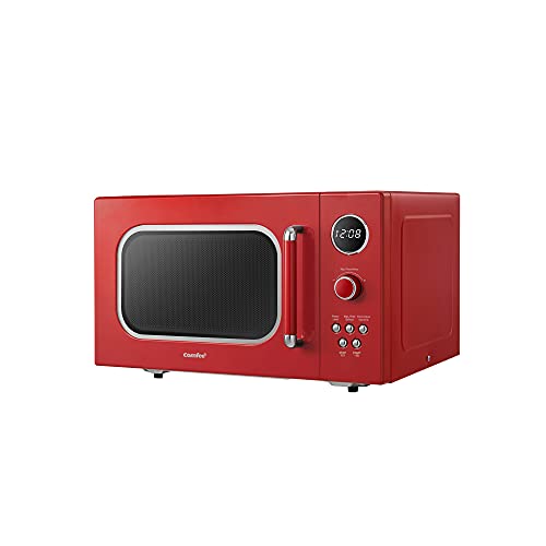 COMFEE' CM-M093ARD Retro Microwave with 9 Preset Programs, Fast Multi-stage Cooking, Turntable Reset Function Kitchen Timer, Mute Function, ECO Mode, LED digital display, 0.9 cu.ft, 900W, Red - 0.9 Cu.Ft Red
