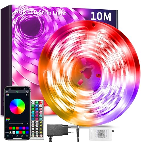 BATHEBRIGHT Led Strip 10m RGB LED Streifen mit Fernbedienung Bluetooth Musik Sync Timer-Einstellung Dimmbar Farbwechsel Led Lichterkette Lichtband Leiste Band für Zuhause Partei - 10M