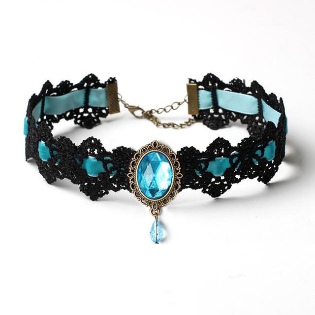 Gothic Lace Choker - Light Blue