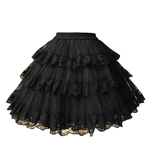 Smiling Angel 3-Layered Gothic Layered Ruffled Luxury Vintage Rockabilly Petticoat Crinoline Underskirt - One Size - Black