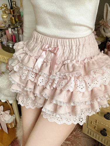 Bobon21 Evaporated Milk Tart Tart Knitted Multi-layer Cake Culotte | Skirt(stock) / Pink / L