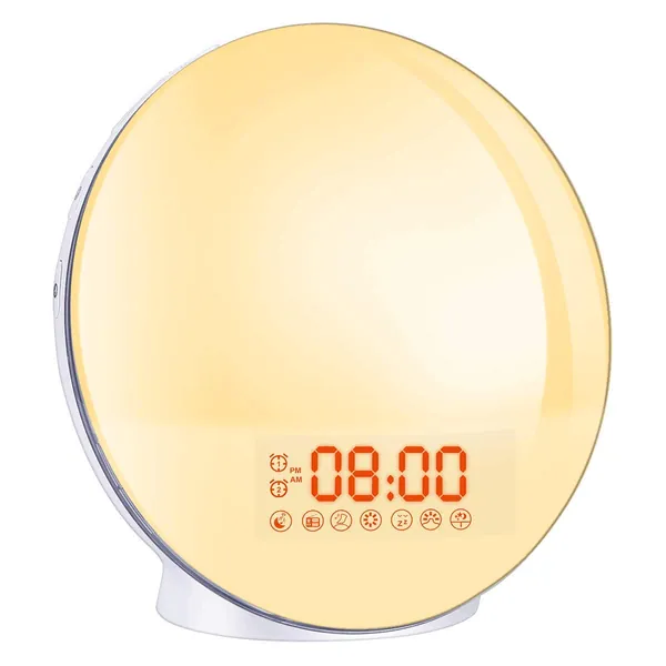 Cadrim Wake up Light, Natural Sunrise Simulation Alarm Clock Sunset Fading with Dual Alarm Clocks Snooze Function 7 Natural Sounds Setting Color Changeable Beside Nightlight and FM Radio for Bedroom - 
