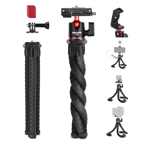 NEEWER Mini Trépied Flexible Caméra Smartphone avec Télécommande,avec Adaptateur Montage Caméra d'action pour Hero 12 11 10 9, Support caché avec Griffe Froide Vis 1/4", Trépied Vlog Charge 4,4lb,T30
