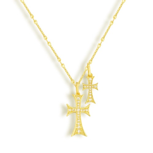 Double Cross Me Necklace | Silver Stainless Steel / Clear