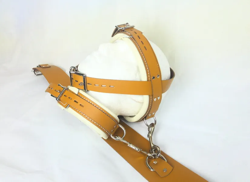 Medical Restraints Head Restraint Head Harness Collar Hospital medical Fetish Real Leather. (Light tan amd cream pictured)