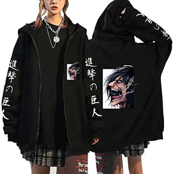 Ning Qi Men Women Anime Attack Titan Hoodie Eren Yeager Cosplay 3D Print Zipper Scout Regiment Hooded Sweatshirt Jacket Coat